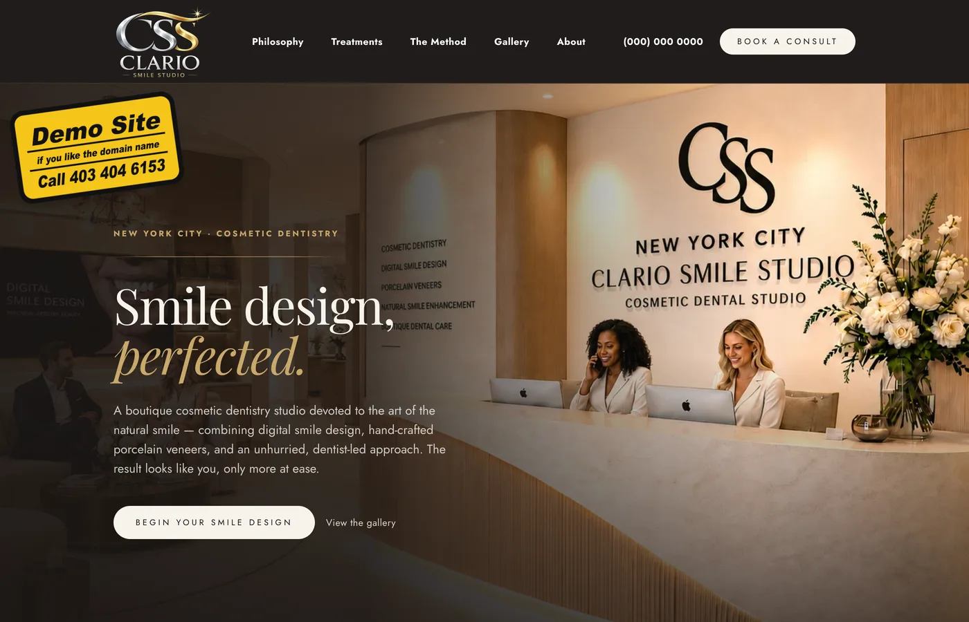 Clario Smile Studio — Cosmetic & Smile Design website built by Dentx